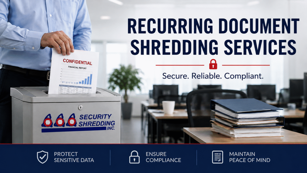Recurring document shredding services for businesses using a secure locked shredding container